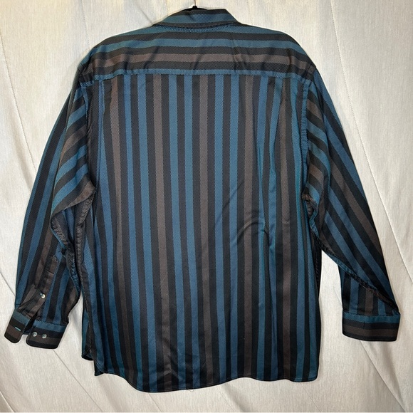 Paul Fredrick XXL Teal Grey Black Long Sleeve Button Up Shirt EUC - Picture 6 of 8